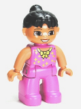 LEGO 47394pb153 Duplo Figure Lego Ville, Female Tightrope Walker, Dark Pink Legs and Top with Gold Bow and Stars, Black Ponytail Hair, Brown Eyes