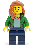 LEGO cty0545 Green Female Jacket Open with Necklace, Dark Blue Legs, Dark Orange Female Hair over Shoulder
