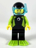 LEGO cty1052 Diver - Male, Black Wetsuit with White Logo and Lime Trim and Flippers