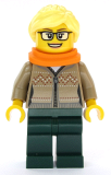 LEGO cty1084 Hot Drinks Stand Clerk - Female, Dark Tan Sweater, Scarf, Ponytail