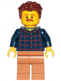 LEGO cty1152 Dad - Dark Blue Plaid Button Shirt, Medium Nougat Legs, Reddish Brown Hair Swept Left Tousled