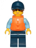 LEGO cty1263 Police - City Officer Female, Bright Light Blue Shirt with Badge and Radio, Dark Blue Legs, Dark Blue Cap with Dark Orange Ponytail, Life Jacket