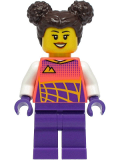 LEGO cty1331 Stuntz Driver, Dark Brown Hair, Coral Race Suit, Dark Purple Legs