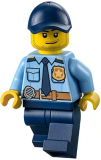 LEGO cty1334 Police - City Shirt with Dark Blue Tie and Gold Badge, Dark Tan Belt with Radio, Dark Blue Legs, Dark Blue Cap with Hole, Stubble Beard