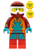 LEGO cty1351 Freya McCloud - Stuntz Driver, Wheelie Stunt, Dark Red Dirtbike Helmet, Red Legs, Dark Turquoise and Orange Flames