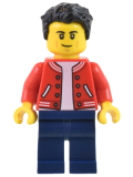 LEGO cty1440 Man - Red Jacket, Dark Blue Legs, Black Hair, Smirk and Cheek Lines