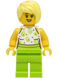 LEGO cty1507 Sandwich Shop Customer - Female, White Top, Lime Legs, Bright Light Yellow Hair