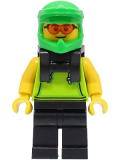 LEGO cty1508 Food Delivery Cyclist - Male, Lime Hoodie, Black Legs, Bright Green Helmet, Neck Bracket
