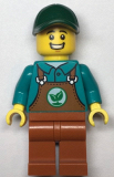 LEGO cty1535 Gardener - Male, Dark Orange Overalls over Dark Turquoise Shirt, Dark Orange Legs, Dark Green Cap
