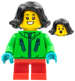 LEGO hol275 Child Girl, Bright Green Jacket, Black Hair, Red Short Legs