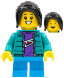 LEGO hol276 Child Girl, Dark Turquoise Jacket, Dark Purple Shirt, Dark Azure Short Legs, Black Long Hair