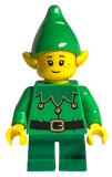 LEGO hol295 Elf - Green Scalloped Collar with Bells, Closed Mouth with Freckles