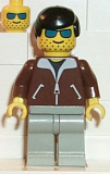 LEGO jbr009 Jacket Brown - Light Gray Legs, Black Male Hair, Blue Sunglasses