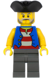 LEGO pi186 Pirate - Black Pirate Triangle Hat, Blue Vest, Dark Bluish Gray Legs