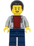 LEGO twn412 Dad - Light Bluish Gray Hoodie with Dark Red Shirt, Dark Blue Legs, Black Hair