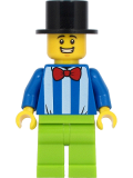 LEGO twn413 Fairground Worker - Male, White Stripes and Red Bow Tie, Lime Legs, Black Top Hat