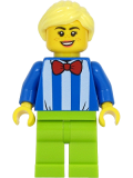 LEGO twn414 Fairground Worker - Female, White Stripes and Red Bow Tie, Lime Legs, Bright Light Yellow Hair